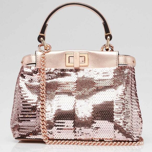 Fendi Rosa Sequin/Leather Peekaboo Iconic Extra Small Bag 8BN309 - Picture 1 of 12